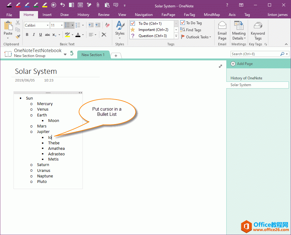 һ OneNote ָҪDQĿ̖б 