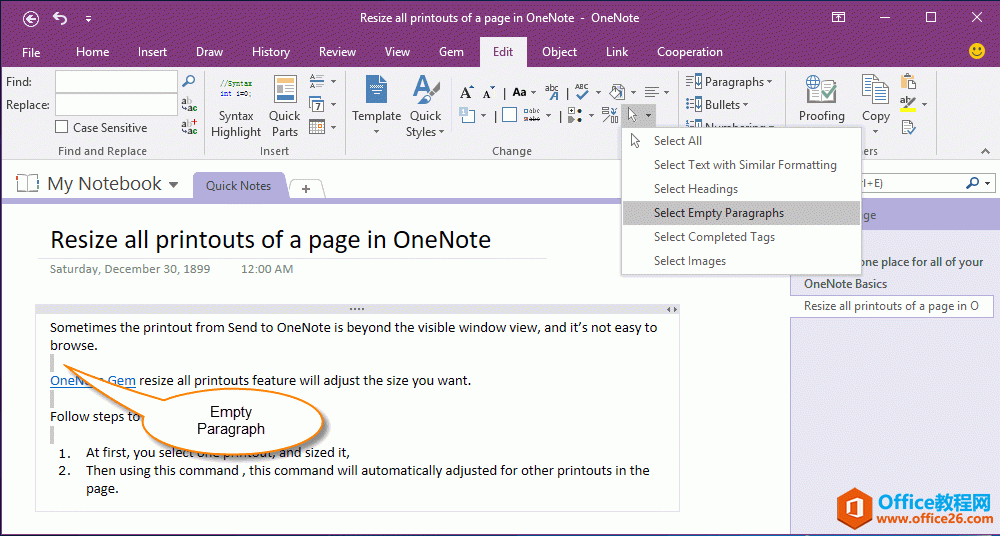 һԄh OneNote еĿհУ