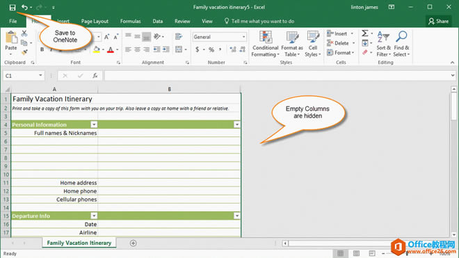 ȥ OneNote  Excel ʣĿհ