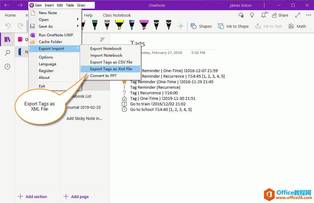 ΂ OneNote UWP ָИ(bio)ӛһ .xml ļ