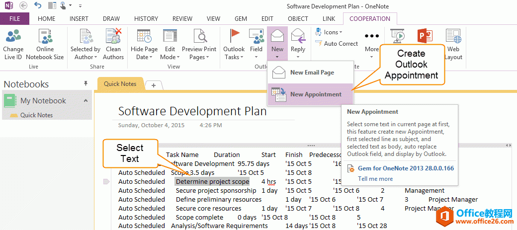  OneNote ֱӸxеı Outlook s